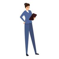 Successful business woman tablet icon, cartoon style vector