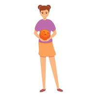 Student playing bowling icon, cartoon style vector