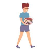 Boy carry books icon, cartoon style vector