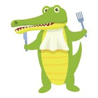 Ready for food crocodile icon, cartoon style vector
