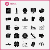 iconos de glifos sólidos médicos establecidos para infografías kit uxui móvil y diseño de impresión incluyen prueba de adn laboratorio médico edificio médico hospital más vector eps 10