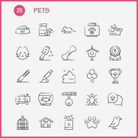 los iconos dibujados a mano de mascotas establecidos para infografías kit uxui móvil y el diseño de impresión incluyen botella de medicina médica para mascotas bañera ducha conjunto de iconos de animales de mascotas vector