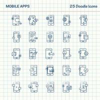 aplicaciones móviles 25 iconos de doodle conjunto de iconos de negocios dibujados a mano vector