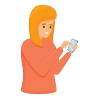 Girl using smartphone icon, cartoon style vector