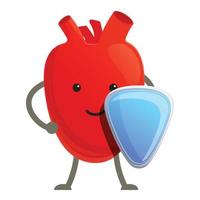 Healthy heart shield icon, cartoon style vector