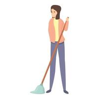 Mom mop cleaning icon cartoon vector. Woman housewife vector