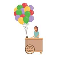 Balloon seller wood cart icon cartoon vector. Street seller vector