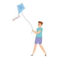 Freedom playing kite icon, cartoon style vector