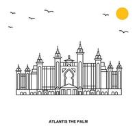 atlantis el fondo de ilustración natural de viaje mundial de monumento de palma en estilo de línea vector