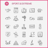 iconos dibujados a mano extrema y deportiva establecidos para infografía kit uxui móvil y diseño de impresión incluyen juego de pelota de fútbol deporte juego móvil juego en línea conjunto de iconos vector