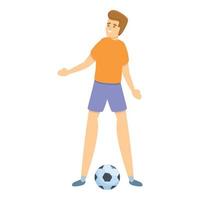 Boy play soccer icon, cartoon style vector