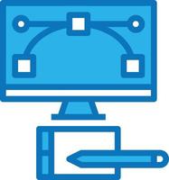 Equipo de monitor creativo de diseño gráfico - icono azul vector