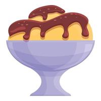 helado con icono de cobertura de chocolate, estilo de dibujos animados vector
