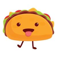 Cute taco icon, cartoon style vector