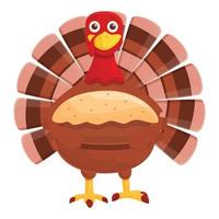 Thanksgiving turkey with cake icon, cartoon style vector