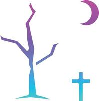 árbol muerto cementerio noche árbol halloween - icono de gradiente sólido vector