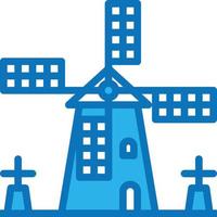 kinderdijk netherlands landmark windmill farm - blue icon vector