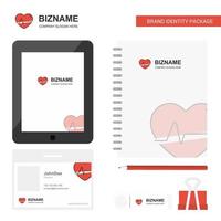 Heart beat Business Logo Tab App Diary PVC Employee Card and USB Brand Stationary Package Design Vector Template