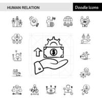 conjunto de 17 relaciones humanas conjunto de iconos dibujados a mano vector
