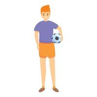 Kid tomar icono de balón de fútbol, estilo de dibujos animados vector