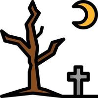 árbol muerto cementerio noche árbol halloween - icono de contorno lleno vector