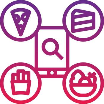 searching mobile application food delivery - gradient icon vector