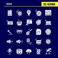 iconos de glifo sólido de música establecidos para infografías kit uxui móvil y diseño de impresión incluyen datos de archivo de reproducción de música configuración de reproducción de música conjunto de iconos de engranajes vector