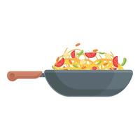 Wok food cooking icon, cartoon style vector