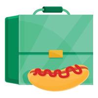 School breakfast hotdog icon, cartoon style vector