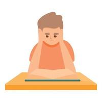 Sad reading boy icon, cartoon style vector