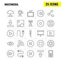 icono de línea multimedia para impresión web y kit de uxui móvil, como micrófono, música, audio, avance rápido, reproducción, paquete de pictogramas, vector