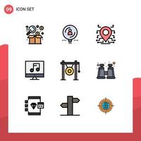 User Interface Pack of 9 Basic Filledline Flat Colors of video media professional audio secure Editable Vector Design Elements