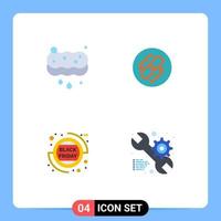 conjunto de 4 paquetes de iconos planos comerciales para elementos de diseño vectorial editables de porcentaje de URL de lavado de descuento de venta limpia vector