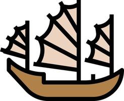 junk ship chinese china boat - filled outline icon vector