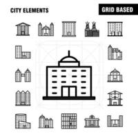 los iconos de línea de elementos de la ciudad establecidos para el kit de uxui móvil de infografía y el diseño de impresión incluyen el edificio de la torre edificios de oficinas de la ciudad torre de la oficina de la ciudad vector eps 10