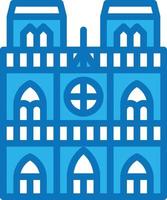 notre dame paris france landmark building - blue icon vector