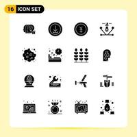 Group of 16 Modern Solid Glyphs Set for baby illustration we designing yen Editable Vector Design Elements