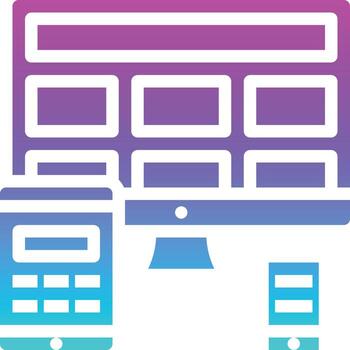 seo de plataforma múltiple de diseño receptivo - icono de gradiente sólido vector