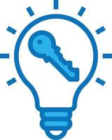 idea palabra clave bombilla seo - icono azul vector