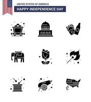 4th July USA Happy Independence Day Icon Symbols Group of 9 Modern Solid Glyphs of camping usa frise imerican usa Editable USA Day Vector Design Elements