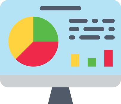 Analytics análisis computadora gráfico estadística - icono plano vector