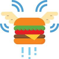 hamburguesa volando entrega de comida rápida - icono plano vector
