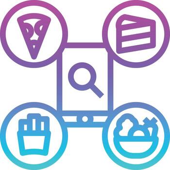 searching mobile application food delivery - gradient icon vector