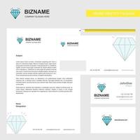 plantilla de vector de diseño de tarjeta de visita y sobre de membrete comercial de diamante