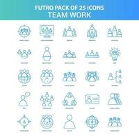 25 paquete de iconos de trabajo en equipo futuro verde y azul vector