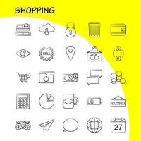 Shopping Hand Drawn Icon for Web Print and Mobile UXUI Kit Such as World Globe Internet Map Cloud Arrow Dawn Download Pictogram Pack Vector