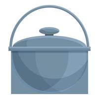 Camping saucepan icon, cartoon style vector