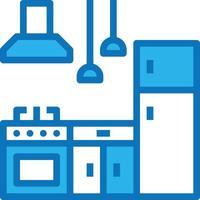 kitchen oven fridge cooking sink - blue icon vector