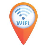 icono de pin de mapa de zona wifi gratis, estilo de dibujos animados vector