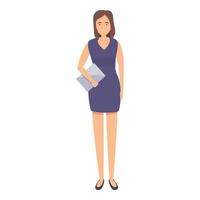 Successful business woman laptop icon, cartoon style vector